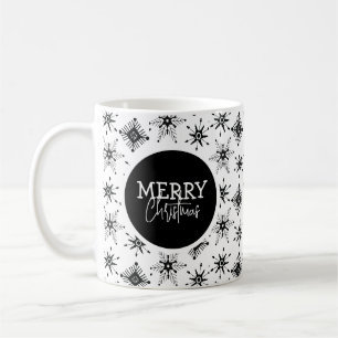 Taza De Café Guión de Feliz Navidad Copos de Nieve Negros
