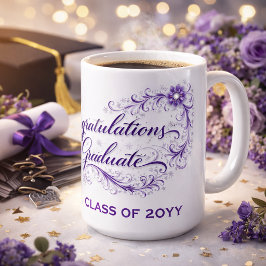 Taza De Café Guion de graduación floral púrpura con año persona