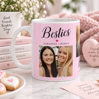 Taza De Café Guion de MEJOR AMIGA Rosa 3 Colage de Fotos y Nomb
