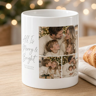 Taza De Café Guión de Navidad Alegre y Brillante Tres Fotos