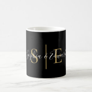 Taza De Café Guión de nombre de monograma de oro y negro