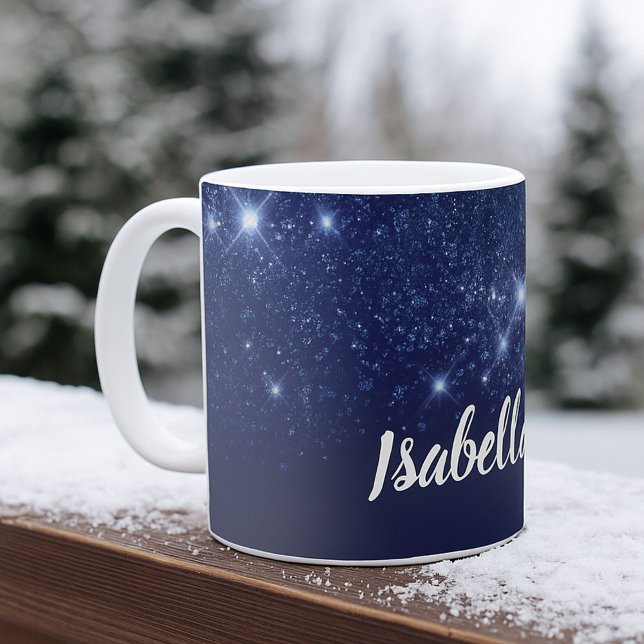 Taza De Café Guión de nombre de purpurina azul elegante (Subido por el creador)