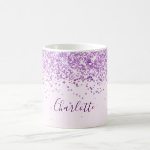 Taza De Café Guión de nombre de purpurina rosa morado