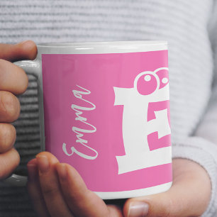 Taza De Café Guion de nombre inicial de monograma moderno rosa