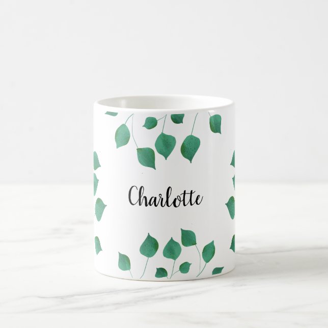 Taza De Café Guión de nombre verde de follaje verde de vegetaci (Centro)