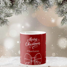 Taza De Café Guión del arco blanco rojo de los navidades