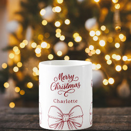 Taza De Café Guión del arco blanco rojo de los navidades
