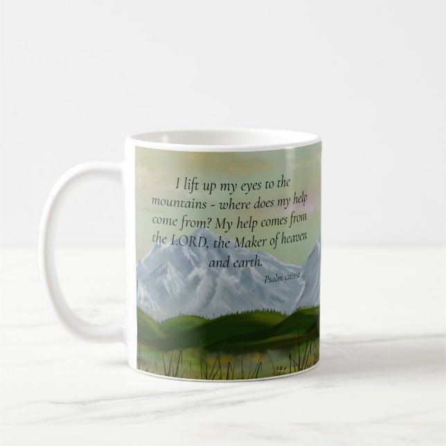 Taza De Café Guión del salmo Escena de la naturaleza de montaña (Izquierda)