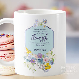 Taza De Café Guión floral acuarela versículo personalizado