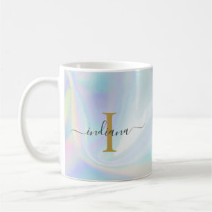 Taza De Café Guion Inicial Monograma Holográfico Moderno Mamá
