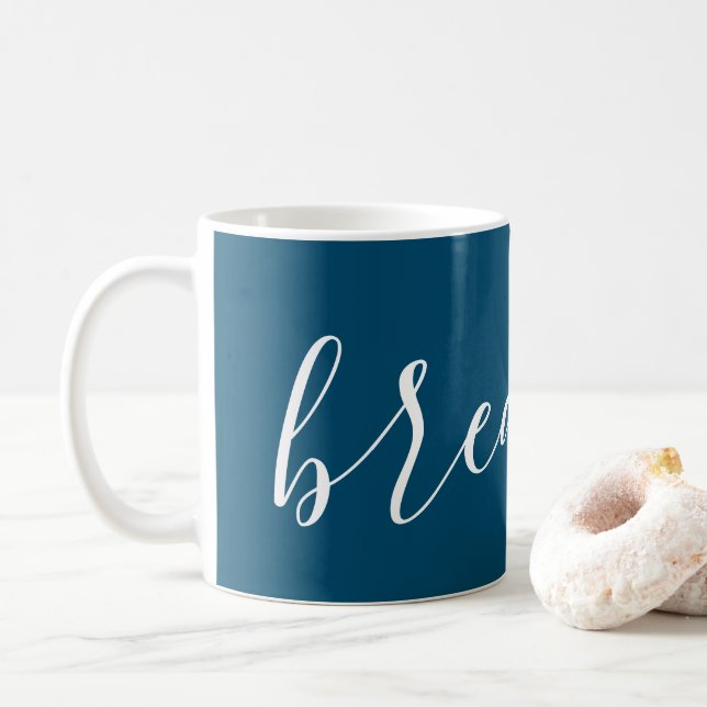 Taza De Café Guión Inspirador blanco azul moderno (Con donut)