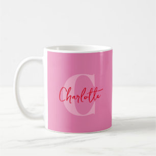 Taza De Café Guión manuscrito Quirky Whimsy Monogramado Rosa
