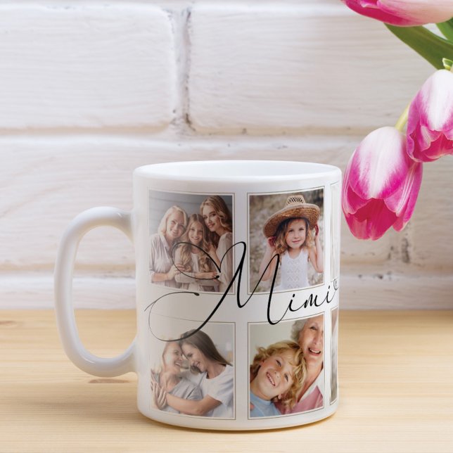 Taza De Café Guión Mimi moderno | Collage de fotos de los nieto (Subido por el creador)
