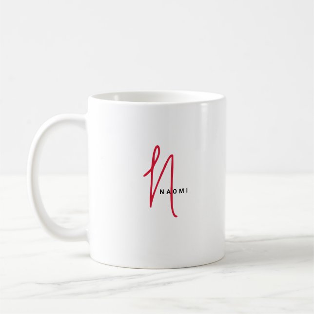 Taza De Café Guión minimalista | Monograma personalizado y nomb (Izquierda)