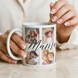 Taza De Café Guión moderno de mamá | Collage de fotos de los ni