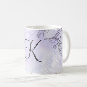Taza De Café Guion Monograma Blanco Gris Púrpura Floral