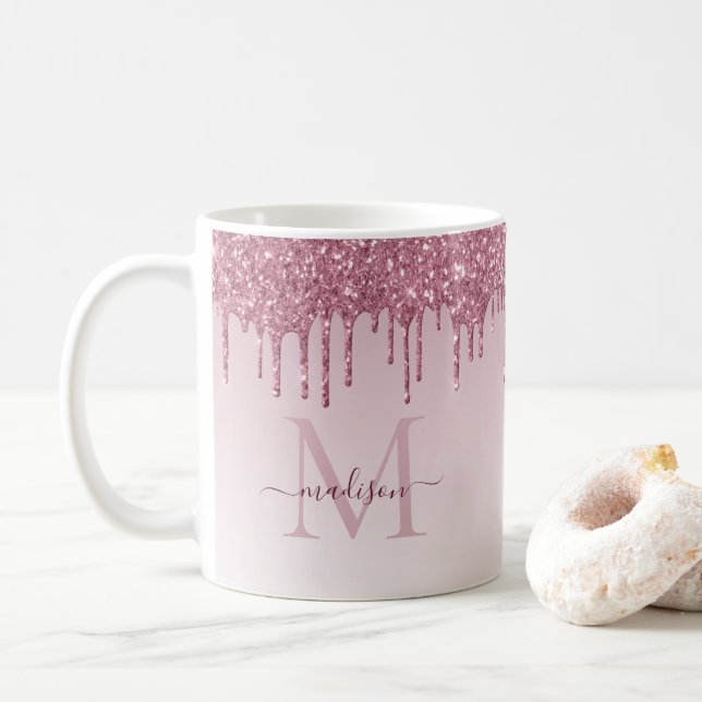 Taza De Café Guión monograma del Purpurina de oro rosa Sparkle (Con donut)