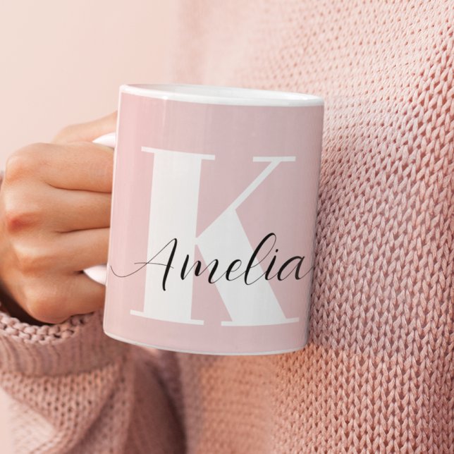 Taza De Café Guión monograma personalizado rosado (Subido por el creador)
