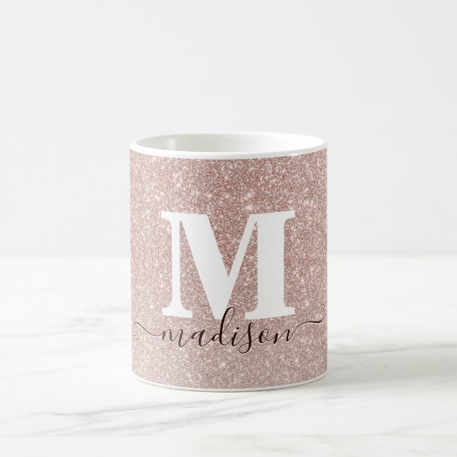 Taza De Café Guión monograma Rosa de Moda moderna Purpurina ros (Centro)