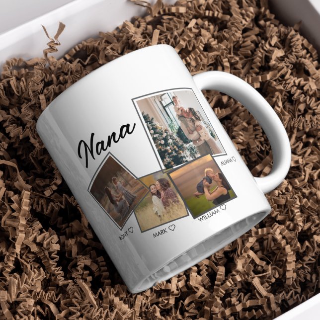 Taza De Café Guión nana moderno | Collage de fotos de los nieto (Subido por el creador)