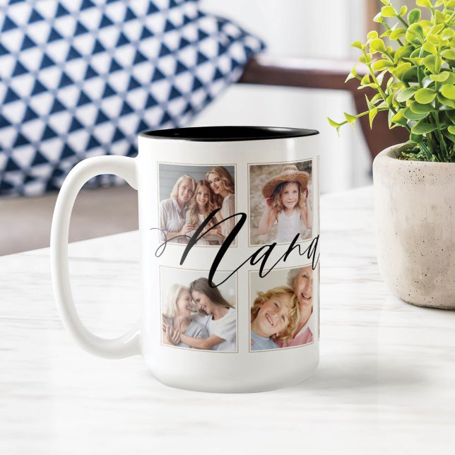 Taza De Café Guión nana moderno | Collage de fotos de los nieto (Subido por el creador)