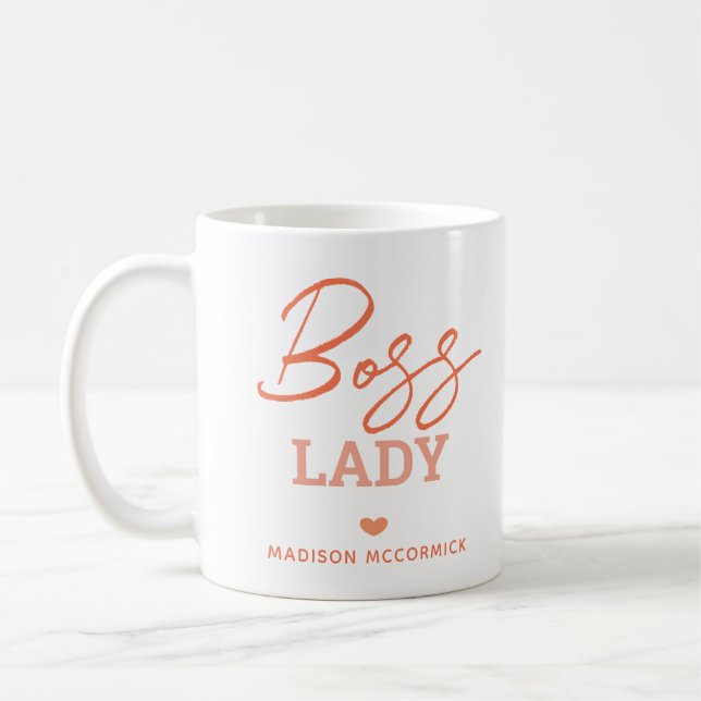 Taza De Café Guión Naranja rosa moderno de Boss Lady Personaliz (Izquierda)