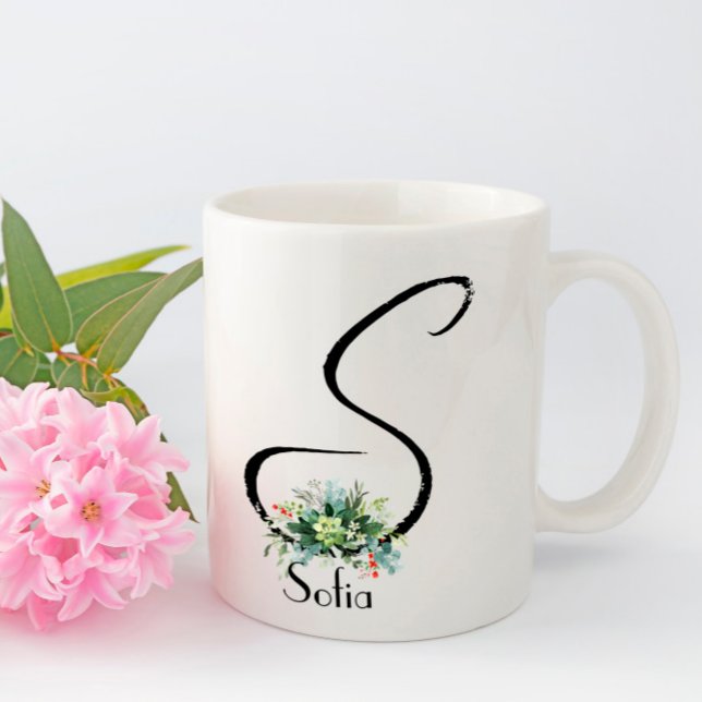 Taza De Café Guión negro acuarela flores silvestres paro de caf (Subido por el creador)