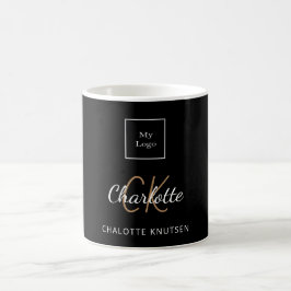 Taza De Café Guión para las iniciales del monograma de oro negr