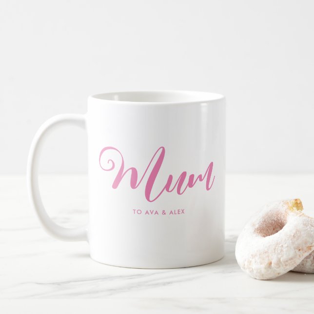 Taza De Café Guión rosado moderno con nombres Mamá del Día de l (Con donut)