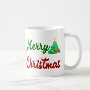Taza De Café Guión verde rojo del árbol de navidad