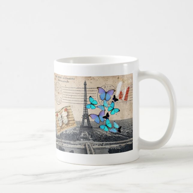 Taza De Café guiones de postmark mariposa Paris Effiel Tower (Derecha)