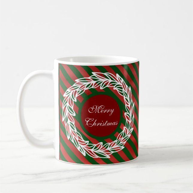 Taza De Café Guirnalda blanca estilizada en franjas rojas y ver (Izquierda)