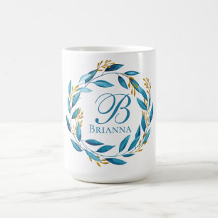 Taza De Café Guirnalda bonita de la acuarela - monograma