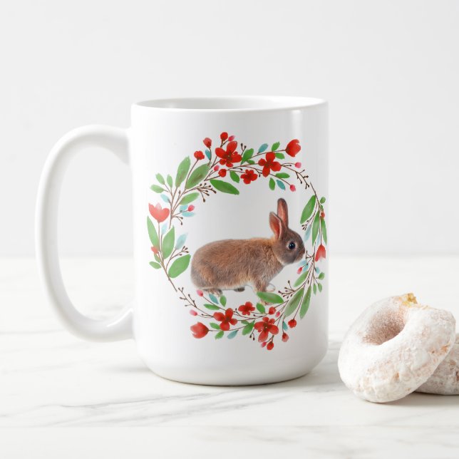 Taza De Café Guirnalda de amapola roja con estilo conejo/primav (Con donut)