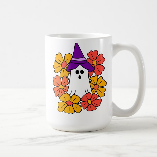 Taza De Café Guirnalda de flor fantasma de Halloween (Derecha)