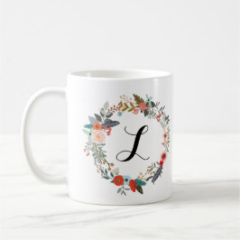 Taza De Café Guirnalda de flores botánicas de monograma