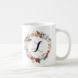 Taza De Café Guirnalda de flores botánicas de monograma