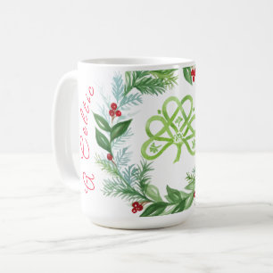 Taza De Café Guirnalda de Navidad celta acuarela