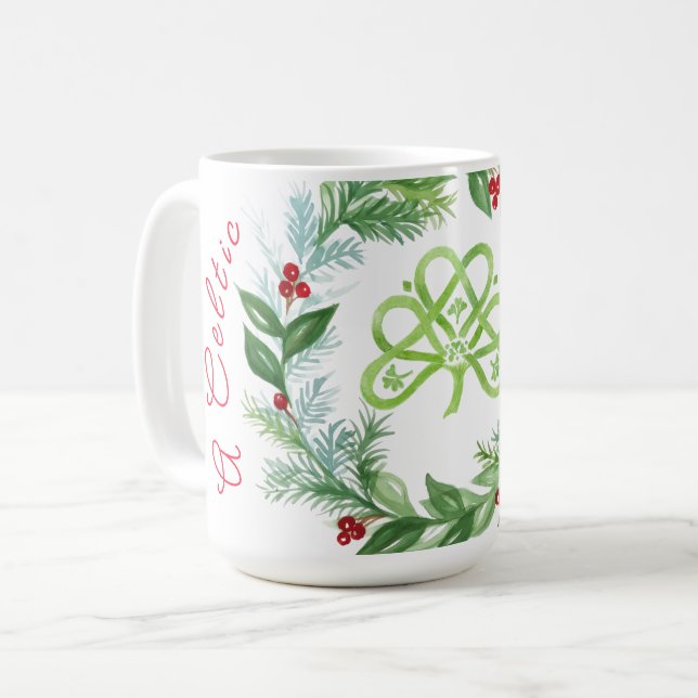 Taza De Café Guirnalda de Navidad celta acuarela (Anverso izquierdo)