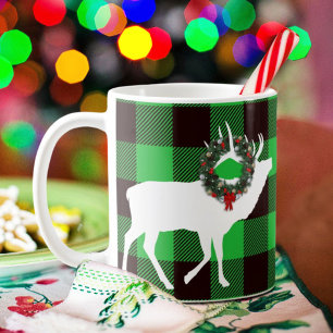 Taza De Café Guirnalda de Navidad de alce de cuadros de búfalo 
