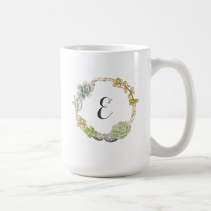 Taza De Café Guirnalda de Succulents, de ramitas y del