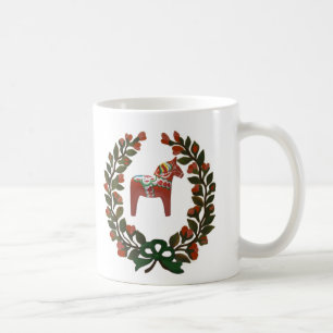 Taza De Café Guirnalda del navidad del caballo de Dala del