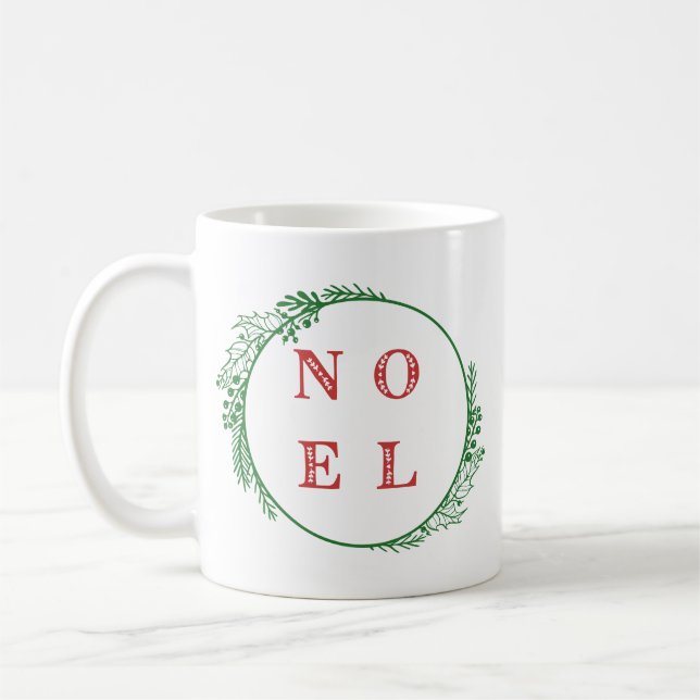 Taza De Café Guirnalda festiva de noel rojo y verde holly (Izquierda)