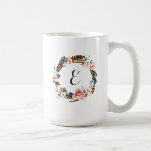 Taza De Café Guirnalda floral de la acuarela con el monograma