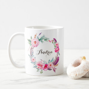 Taza De Café Guirnalda floral de los Peonies del rosa de la