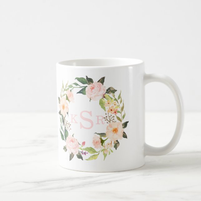 Taza De Café Guirnalda floral de los rosas rosados de Rubor del (Derecha)