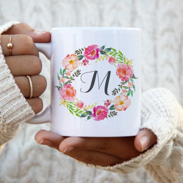 Taza De Café Guirnalda floral monograma, dama de honor 2 (Subido por el creador)