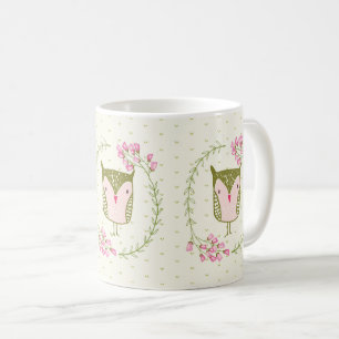 Taza De Café Guirnalda floral y corazones del búho lindo