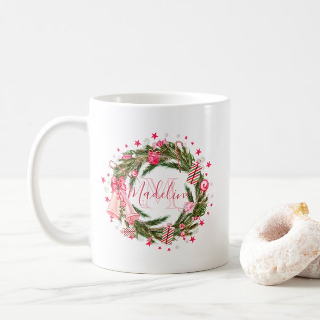Taza De Café Guirnalda y árbol personalizados del navidad del (Con donut)