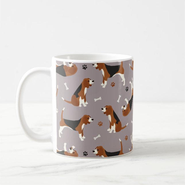 Taza De Café Guirnaldas de Beagles y hueso Gris (Izquierda)